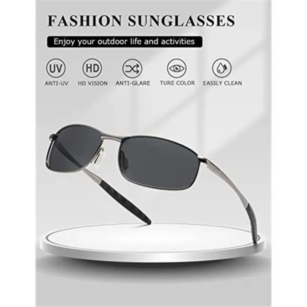 Polarized Sunglasses For Men Rectangle Metal Frame Retro Sun Glasses AE0395